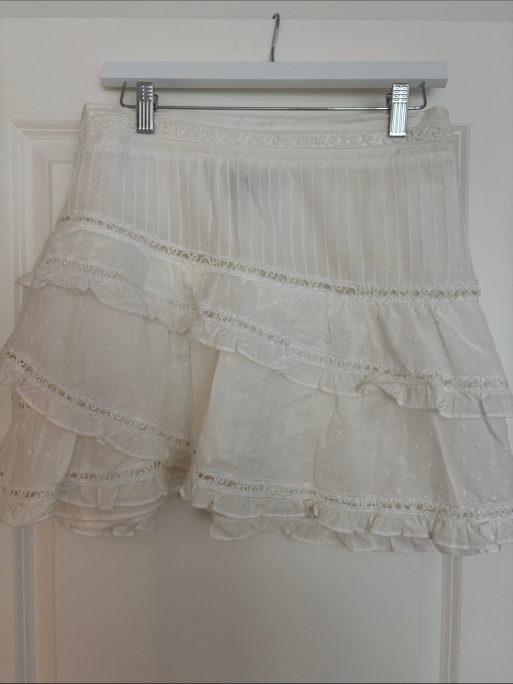 Maje Cream Tiered Ruffled Mini Skirt